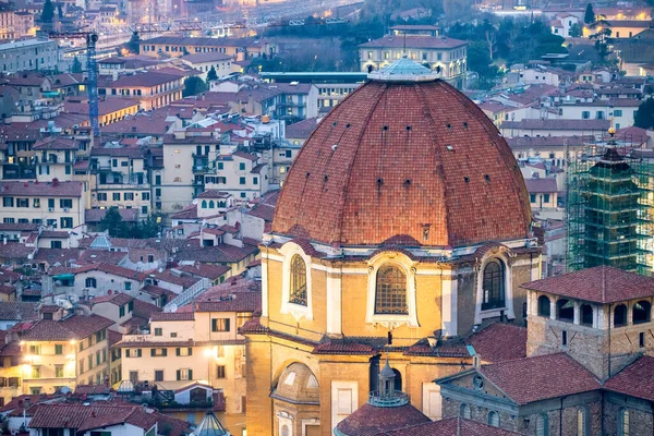 Vista Aérea Florencia Por Noche Toscana Italia Duomo Con Paisaje — Foto de Stock