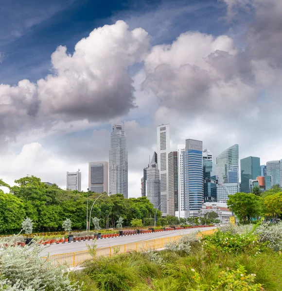 Stadtsilhouette Von Singapur Vom Stadtpark Aus Gesehen — Stockfoto