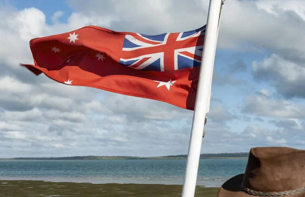 Gyönyörű Zászló Ausztrália Integetett Erős Szél — Stock Fotó