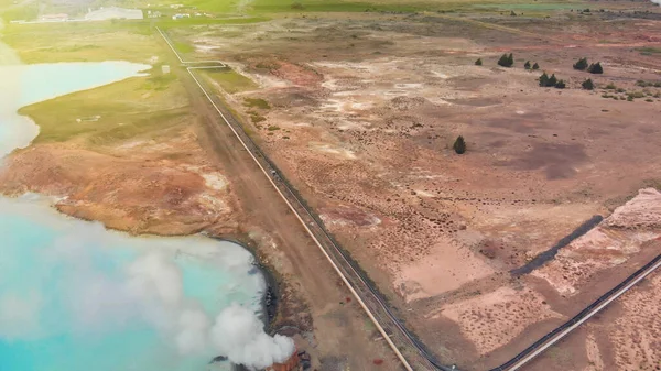 Vista Aérea Del Manantial Termal Myvatn Hermosos Colores Del Lago — Foto de Stock