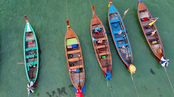 Aerial View Long Tail Boats Tropical Beach Thailand — Stock Photo, Image
