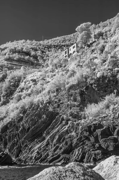 Cinque Terre Rocks and landscape, infrared view.