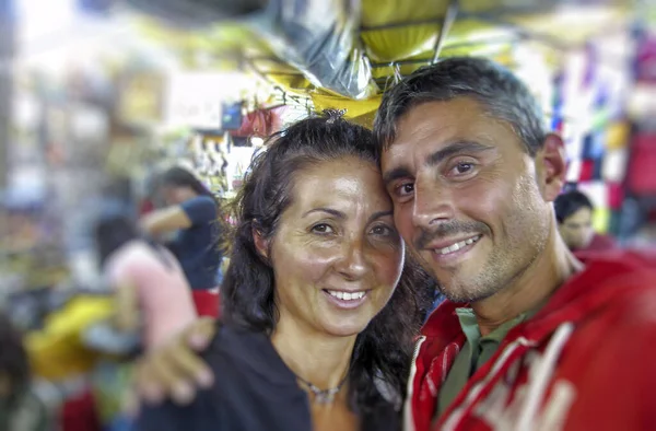 Happy Couple Visiting Famous Bangkok Night Market — Stock Photo, Image