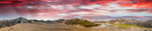 Paisagem Landmannalaugar Pôr Sol Verão Vista Panorâmica — Fotografia de Stock