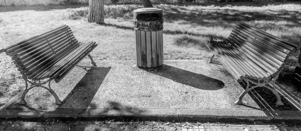 Две Скамейки Красивом Парке — стоковое фото