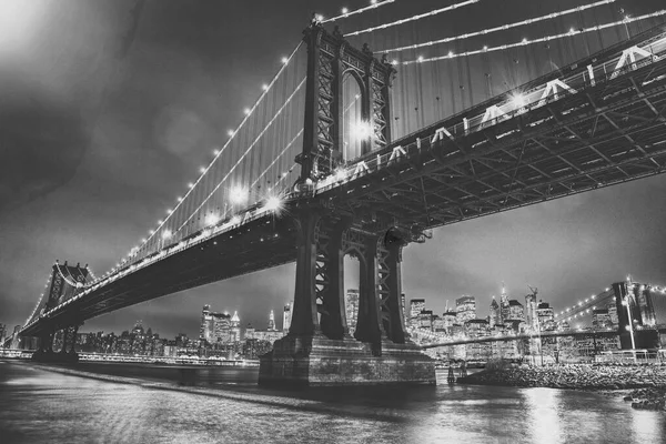 Manhattan Brooklyn Köprüsü Nün Muhteşem Gece Manzarası Gece Kış Sezonu — Stok fotoğraf