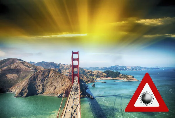 San Francisco California Concept Image Large Red Coronavirus Warning Sign — Stock Photo, Image