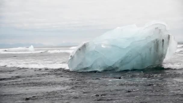 Laguna Jokulsarlon Islandia Góra Lodowa Wybrzeżu Czarnej Plaży Letni Poranek — Wideo stockowe