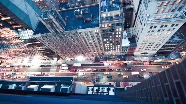 Slow Motion Aerial Overhead View Manhattan Night Traffic Slow Motion — Stock Video