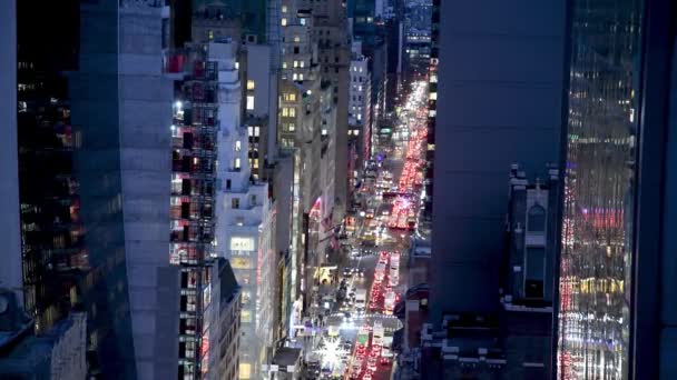New York City December 2018 Luchtfoto Van Manhattan Nachtverkeer New — Stockvideo