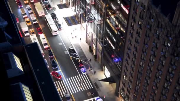 New York City December 2018 Luchtfoto Van Manhattan Nacht Verkeer — Stockvideo