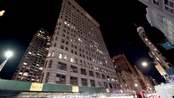 Nueva York City Diciembre 2018 Vista Nocturna Del Edificio Flatiron — Vídeos de Stock