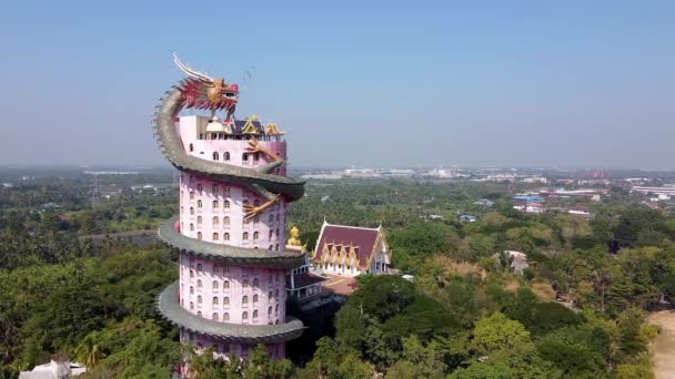 サムプラーン地区のワット サムプラン ドラゴン寺院の空中写真 バンコクのナコンパトム県 — ストック動画