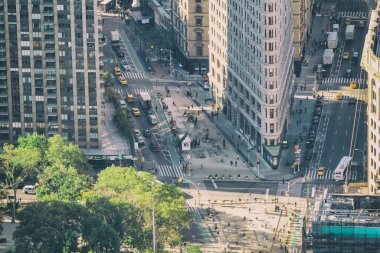 NEW YORK CITY - Ekim 2015: Flatiron Building ve Madison Square Park 'ın havadan görüntüsü, Manhattan, New York, ABD.