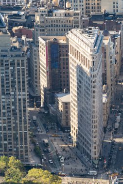 Flatiron Binası ve Madison Square Park 'ın havadan görüntüsü, Manhattan, New York, ABD.