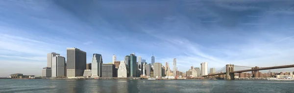 Manhattan Şehir Merkezinin Panoramik Manzarası Gökdelenler Brooklyn Köprüsü Parkı New — Stok fotoğraf