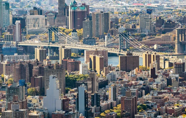 Manhattan Bridge Brooklyn Bridge New York City Aerial View Midtown — Stock Photo, Image