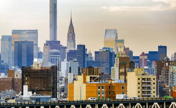 Coucher Soleil Incroyable Sur Midtown Manhattan Par Après Midi Automne — Photo