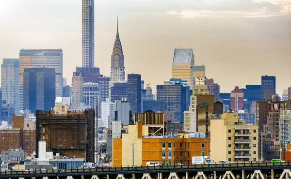 Amazing Sunset Skyline Midtown Manhattan Cloudy Autumn Afternoon New York — Stock Photo, Image