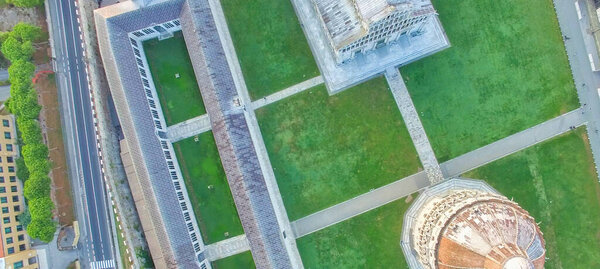 Square of Miracles, Pisa, Tuscany. Aerial view on a beautiful summer morning.