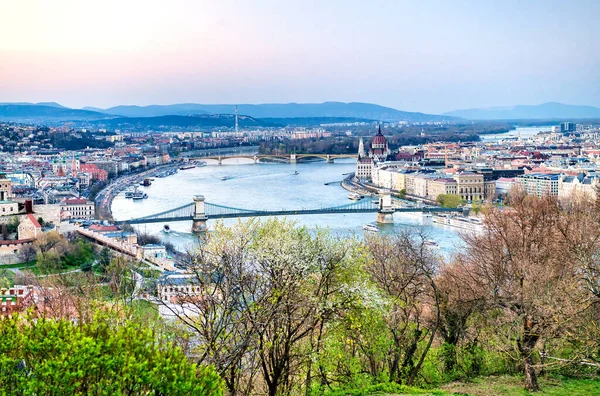 Vista Aérea Budapeste Com Danúbio Skyline Cidade Hungria — Fotografia de Stock