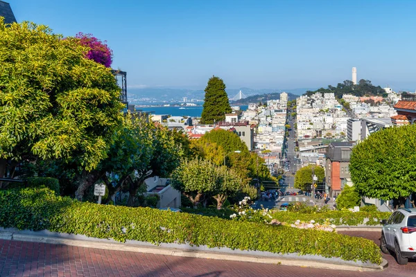 Lombard Street Russian Hill Μια Ηλιόλουστη Καλοκαιρινή Μέρα San Francisco — Φωτογραφία Αρχείου