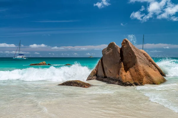 Gyönyörű Strand Praslin Island Seychelles Afrika — Stock Fotó