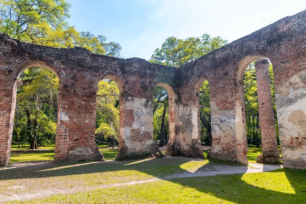 1745年にサウスカロライナ州ビューフォート近くに建設されたシェルドン教会の遺跡 — ストック写真