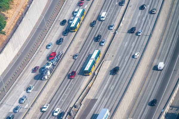 Aerial View Interstate Busy Traffic Sunny Day City Cityscape Urban — Stock Photo, Image
