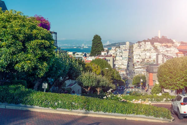 San Francisco Αυγούστου 2017 Lombard Street Russian Hill Μια Ηλιόλουστη — Φωτογραφία Αρχείου