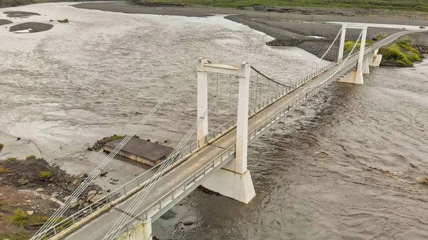Vista Aérea Del Puente Río Desde Dron Temporada Verano Islandia — Foto de Stock