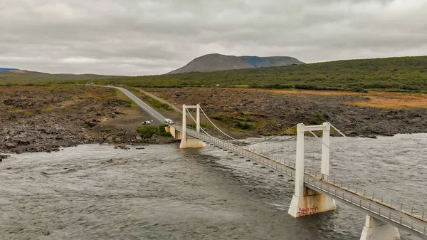 Vista Aérea Del Río Puente Islandia Día Nublado Verano — Foto de Stock