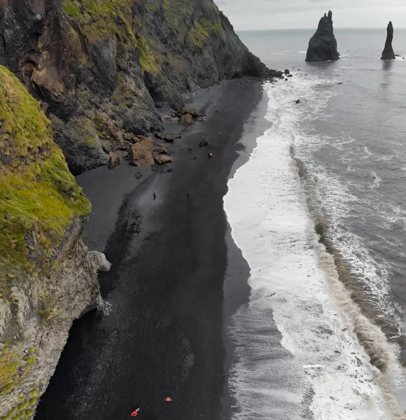 Рейнисфьяра Блэк Бич Южная Исландия Летний Сезон Вид Воздуха — стоковое фото