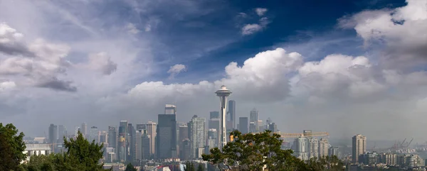 Vista Aérea Panorámica Los Edificios Ciudad Horizonte Seattle — Foto de Stock