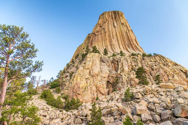 Solnedgång Utsikt Över Djävulstornet Och Omgivande Naturlandskap Wyoming — Stockfoto