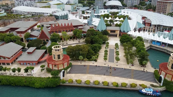 Vue Aérienne Île Sentosa Des Stations Balnéaires Singapour — Photo