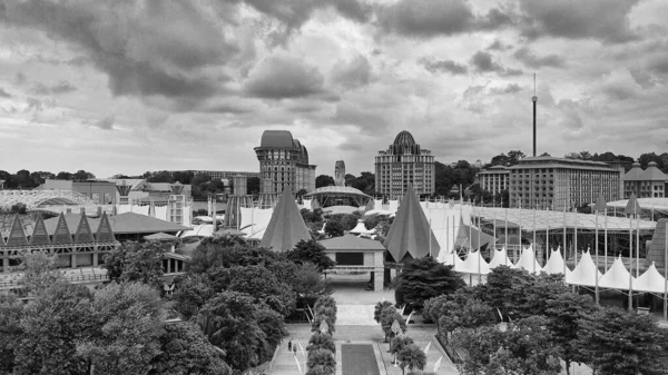 Vista Aérea Blanco Negro Sentosa Island Resorts Singapur —  Fotos de Stock