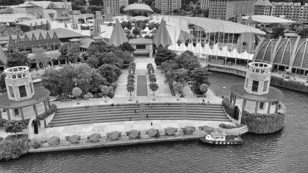 Vista Aérea Preto Branco Ilha Sentosa Resorts Singapura — Fotografia de Stock