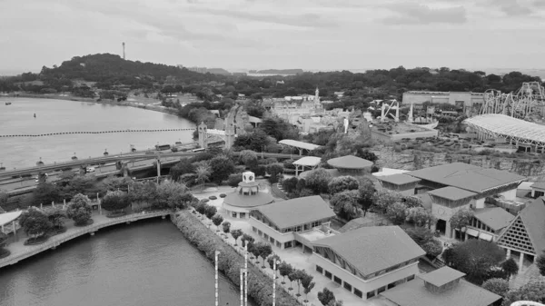 Vista Aérea Preto Branco Ilha Sentosa Resorts Singapura — Fotografia de Stock