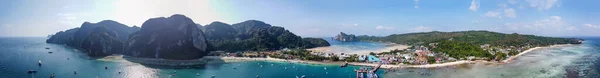 Panoramic Aerial View Tonsai Pier Phi Phi Don Coastline Sunset — Stock Photo, Image