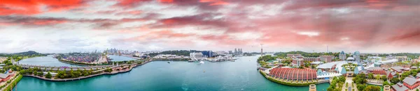 Sentosa Island Resorts Aerial View Drone Sunset — Stock Photo, Image