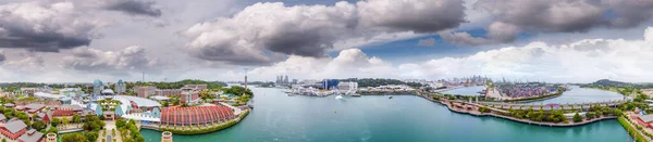 Ilha Sentosa Singapura Vista Aérea Panorâmica Paisagem Urbana Litoral Pôr — Fotografia de Stock