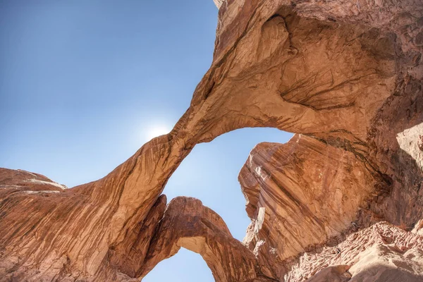 Formaciones Rocosas Doble Arco Parque Nacional Arches — Foto de Stock
