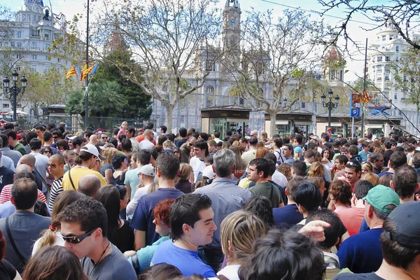 Valencia Spanje Maart 2007 Toeristen Lokale Bevolking Het Plein Van — Stockfoto