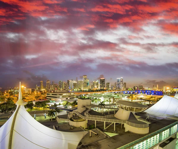 Amazing Aerial View Cruise Ship Port Miami Beautiful Sunset Hour — Stock Photo, Image