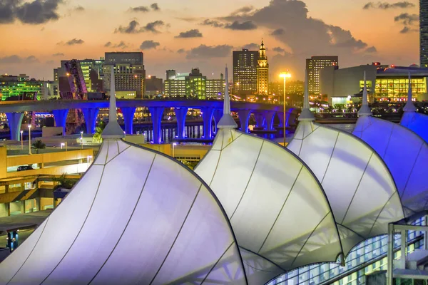 迈阿密港口和城市天际线迷人的夜景 — 图库照片