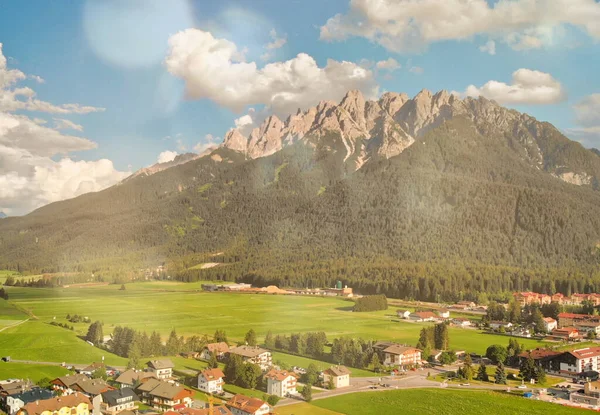 Aerial View Beautiful Town Italian Dolomites Summer Season — Stock Photo, Image