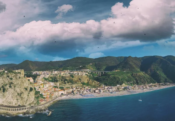 Calabria Coastline Summer Season Italy Aerial View Drone Scilla Panoramic — Stock Photo, Image