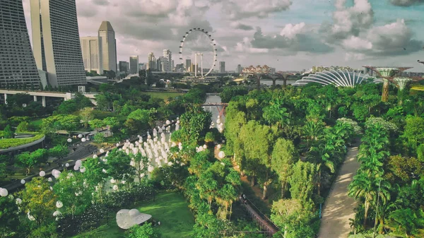 Szingapúr Levegőből Kertek Öbölben Park Marina Bay Területen Egy Gyönyörű — Stock Fotó