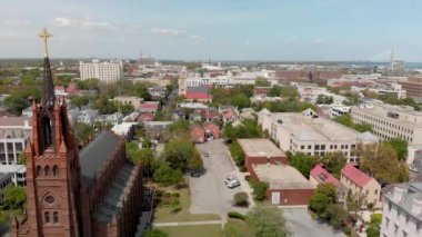 Savannah, Georgia 'da. Baharda şehrin panoramik hava manzarası
